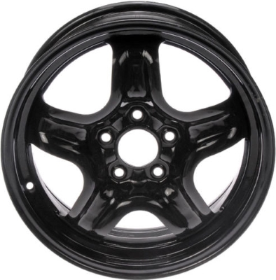 Chevrolet Cobalt 2007-2008, HHR 2007-2011, Malibu 2006-2008, Pontiac G5-2007-2008 powder coat black 16x6.5 steel wheels or rims. Hollander part number STL8104/8087, OEM part number 9597622, 9595389.
